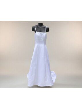 Davids Bridal Michaelangelo Wedding Dress XS 0-6 White Beaded Empire Waist Train